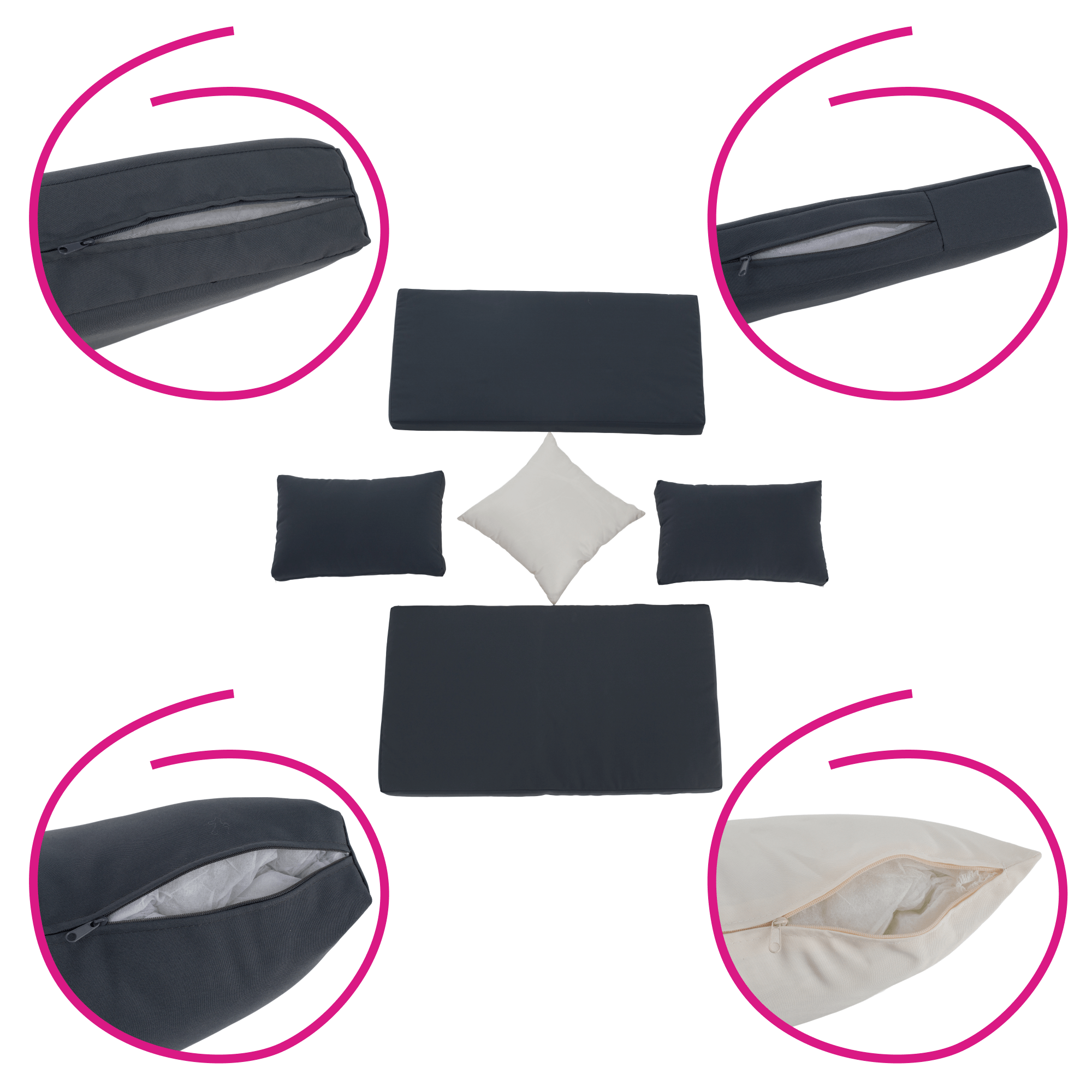 Kerti rattan szett, szürke/természetes/krémszínű, DEBRA