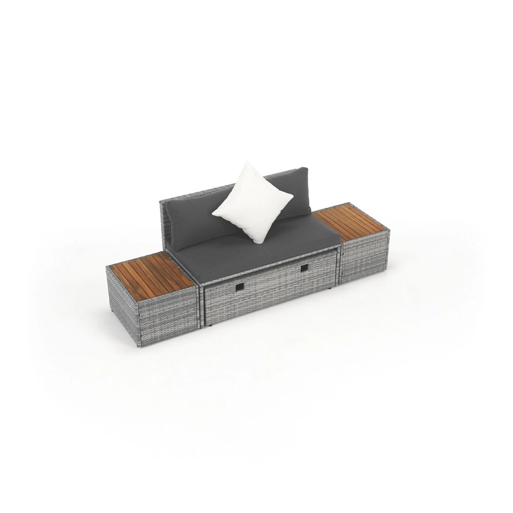 Kerti rattan szett, szürke/természetes/krémszínű, DEBRA