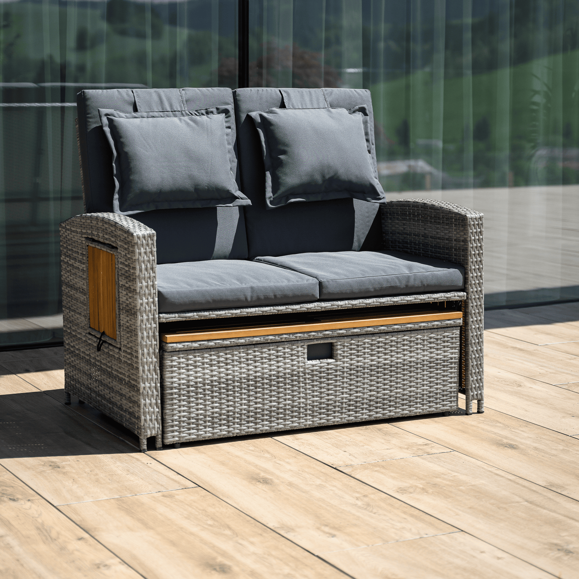 Kerti rattan heverő, szürke/természetes, MALORY