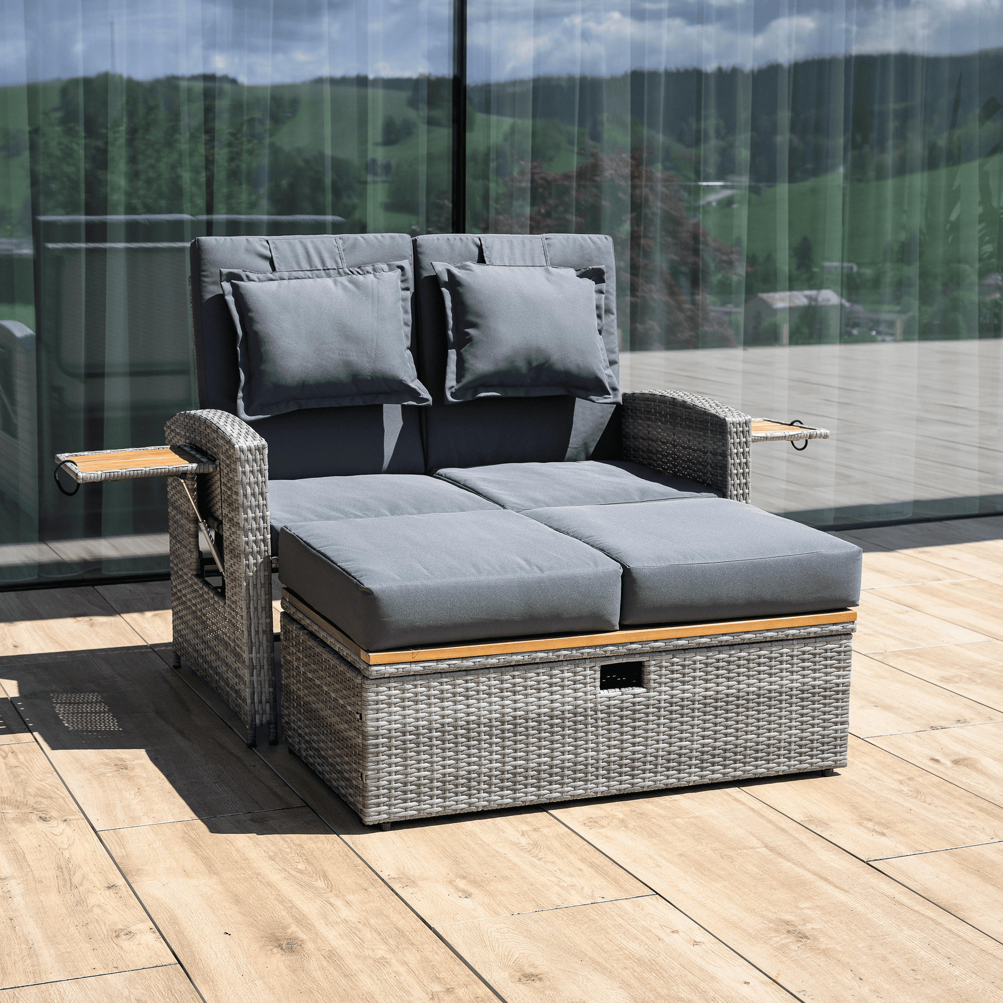 Kerti rattan heverő, szürke/természetes, MALORY