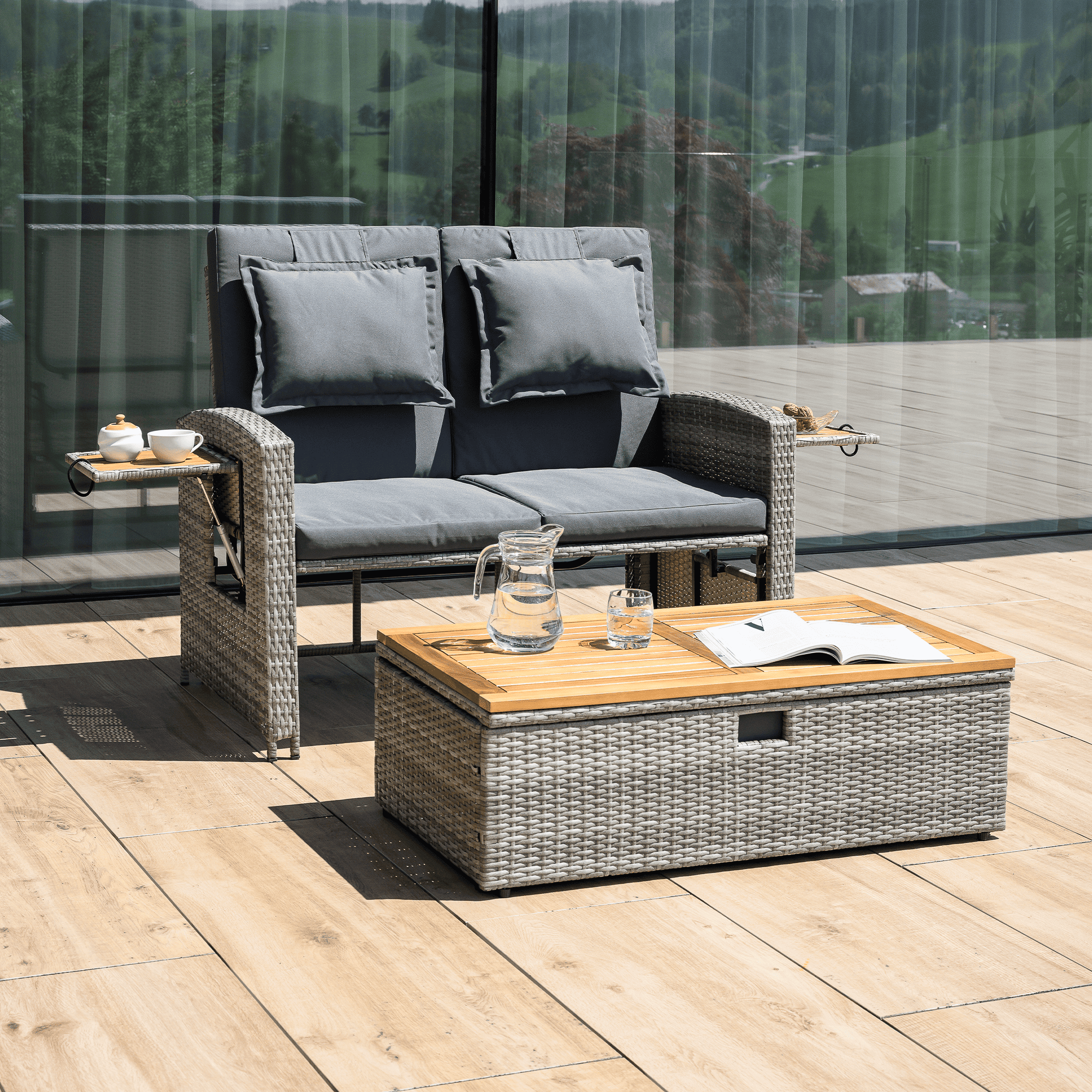 Kerti rattan heverő, szürke/természetes, MALORY