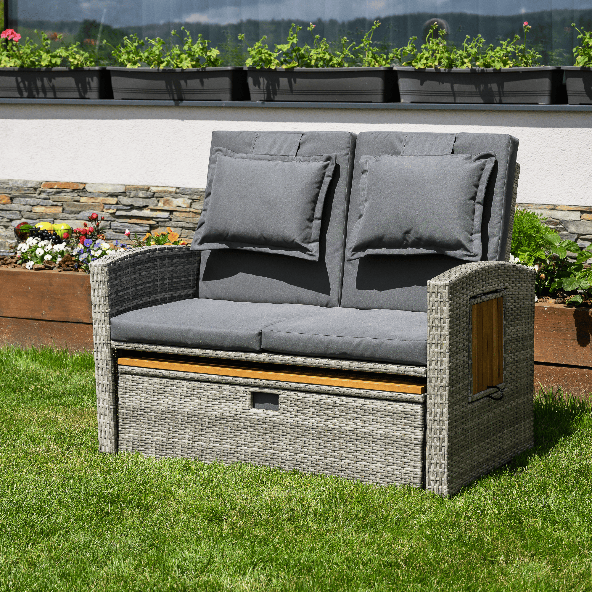 Kerti rattan heverő, szürke/természetes, MALORY