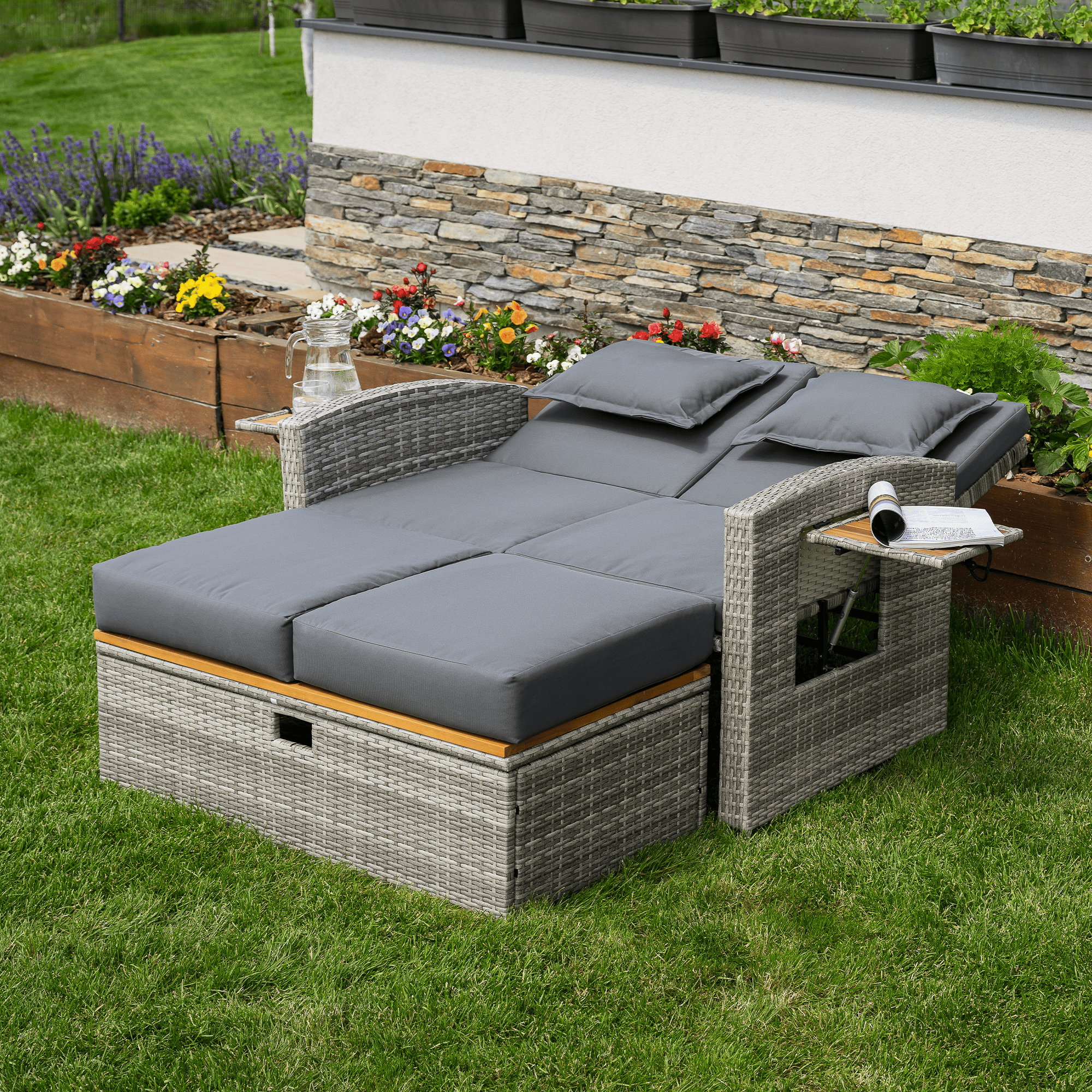 Kerti rattan heverő, szürke/természetes, MALORY