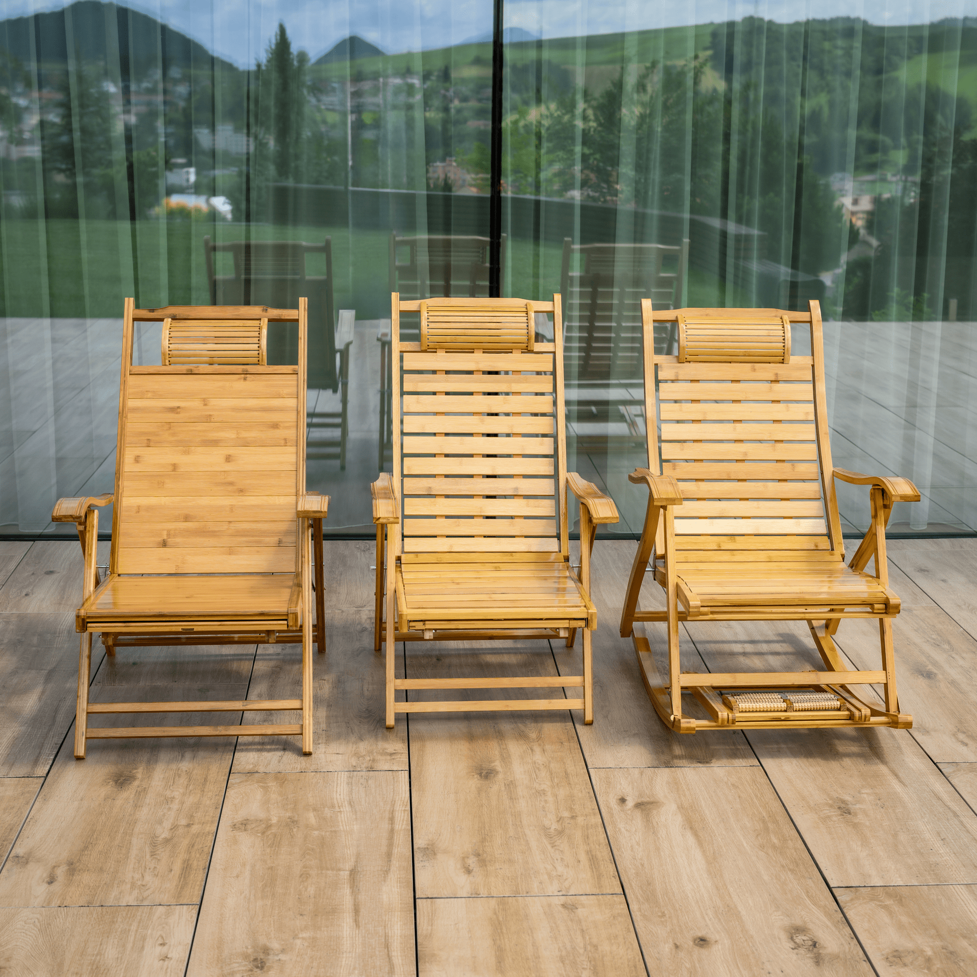 Kerti állítható szék, természetes, bambusz, URSEL