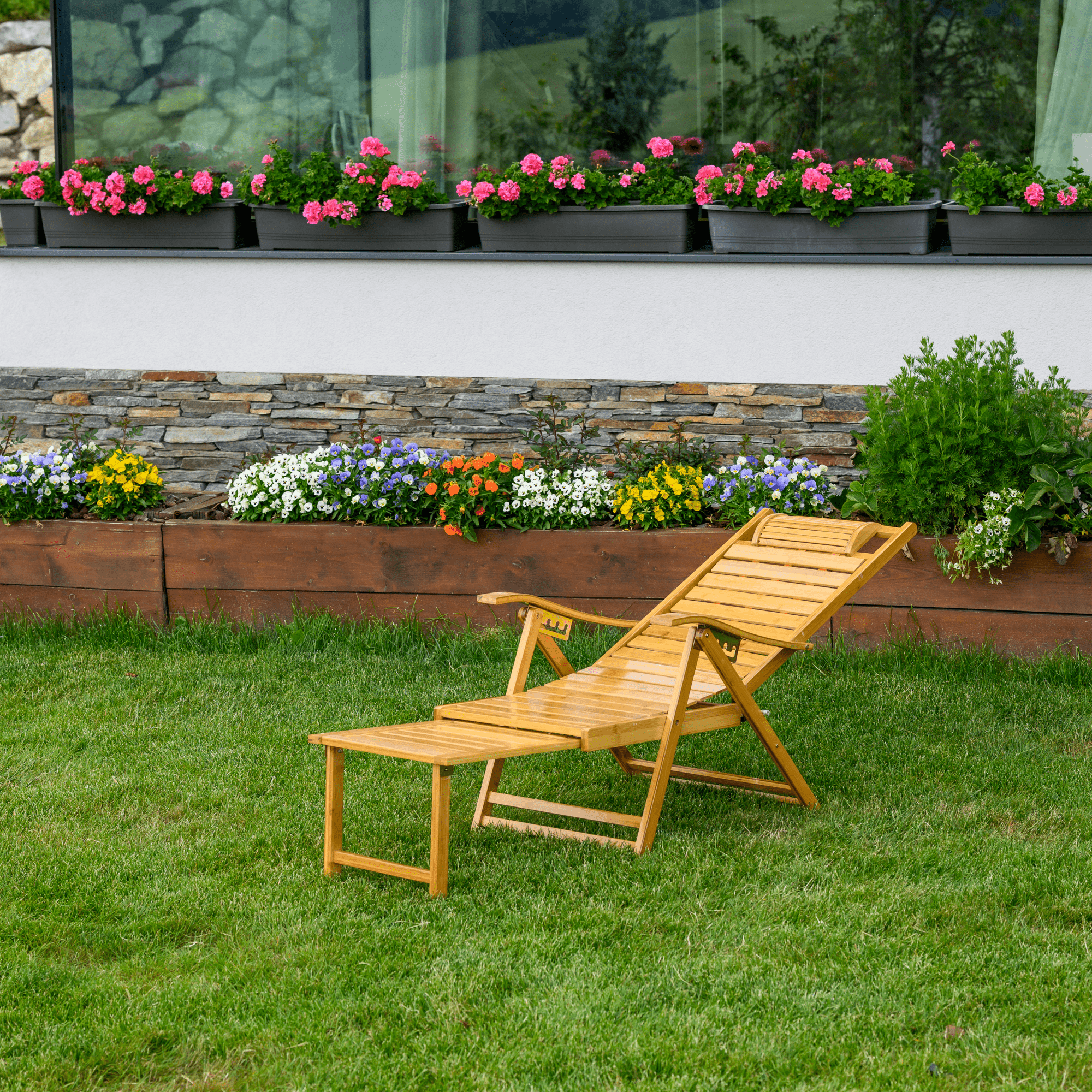 Kerti állítható szék, természetes, bambusz, URSEL