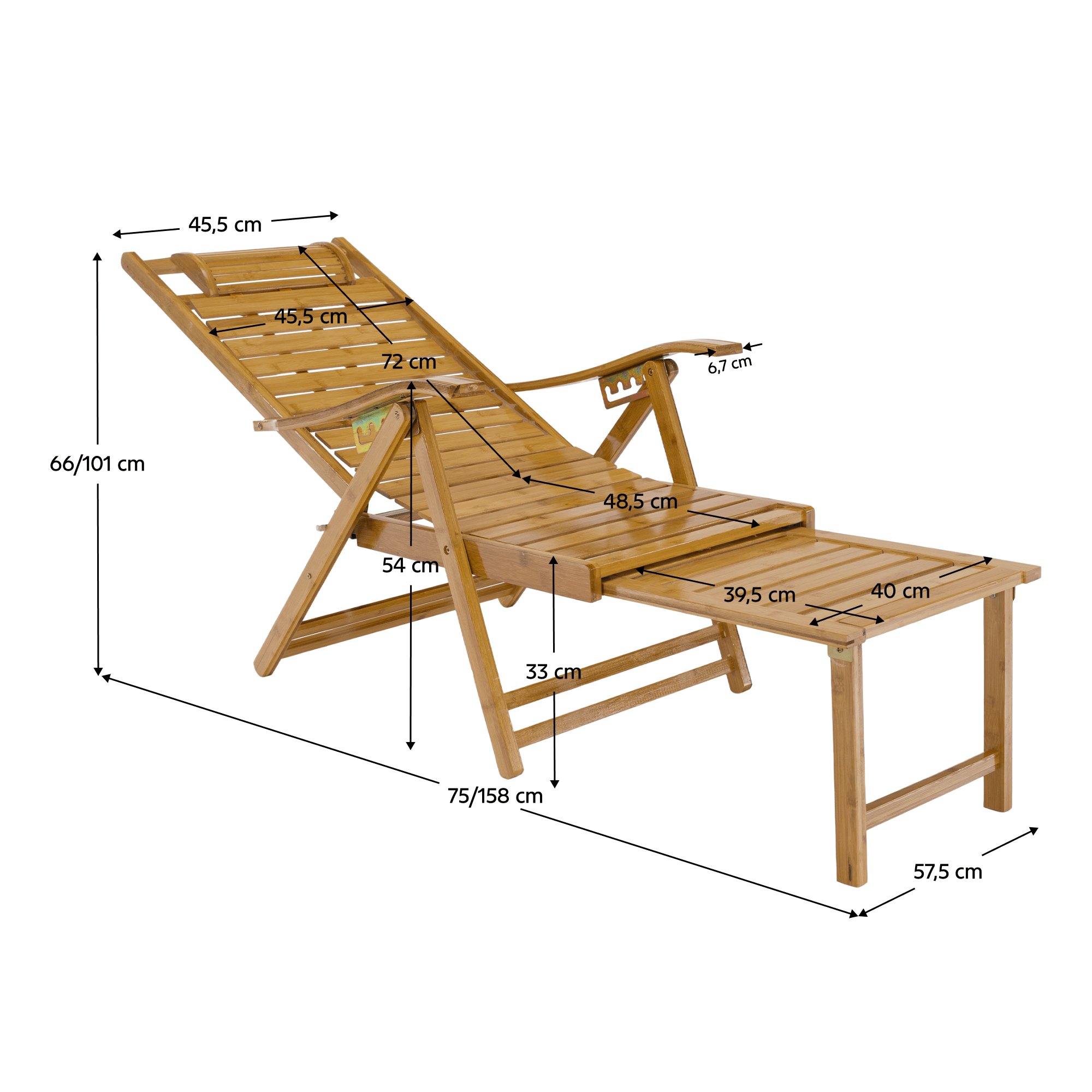 Kerti állítható szék, természetes, bambusz, URSEL