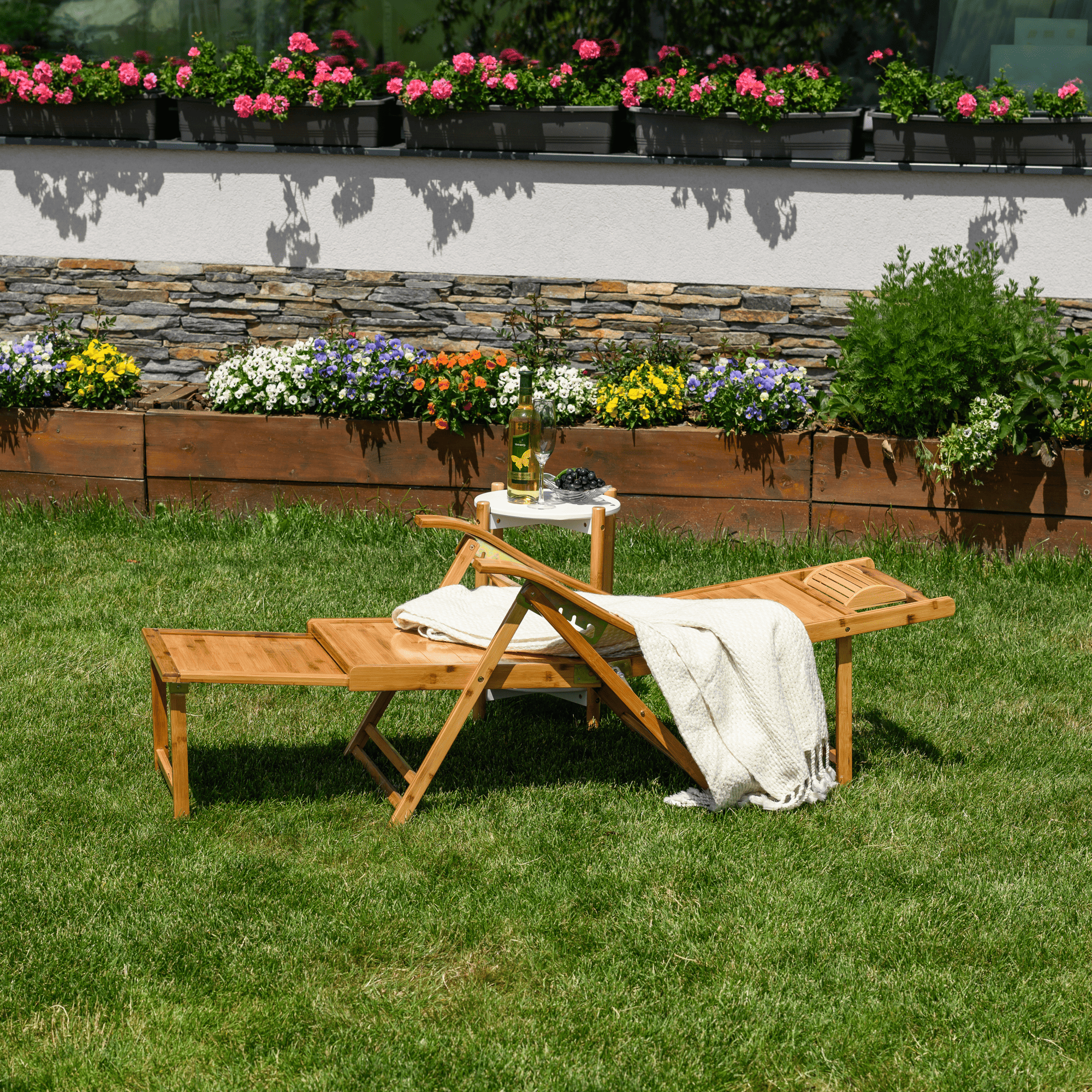 Kerti állítható szék, természetes, bambusz, VARDON