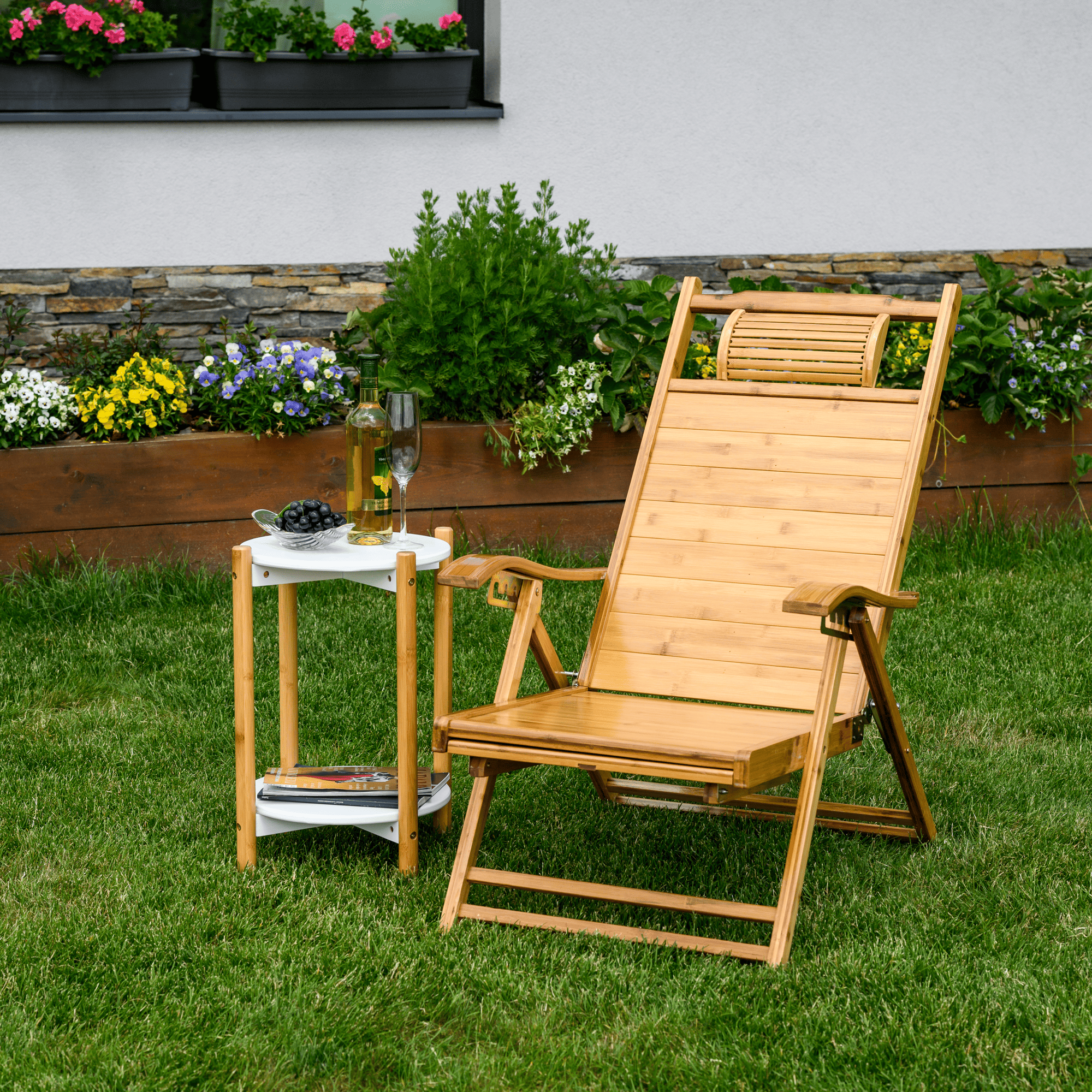 Kerti állítható szék, természetes, bambusz, VARDON