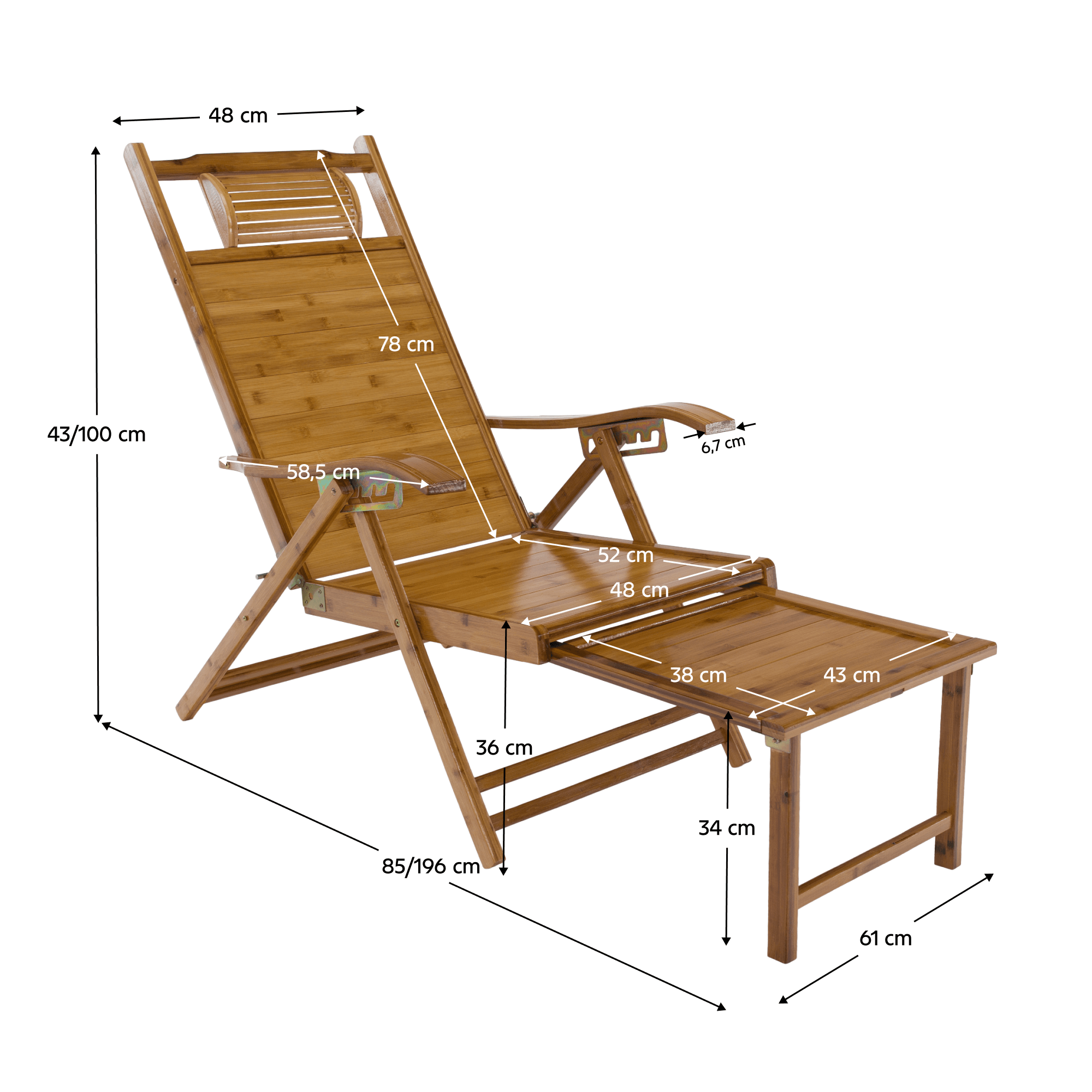 Kerti állítható szék, természetes, bambusz, VARDON