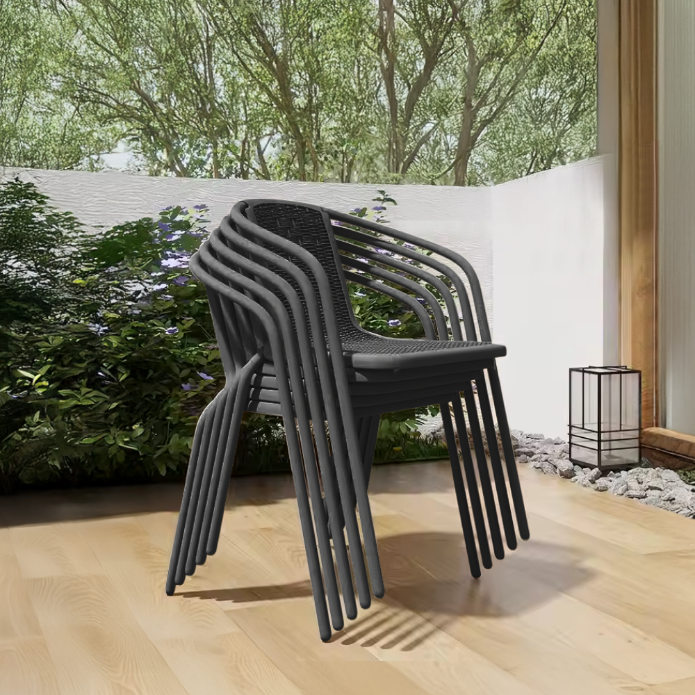 Kerti rakásolható szék, fekete, acél/műanyag, FRENY