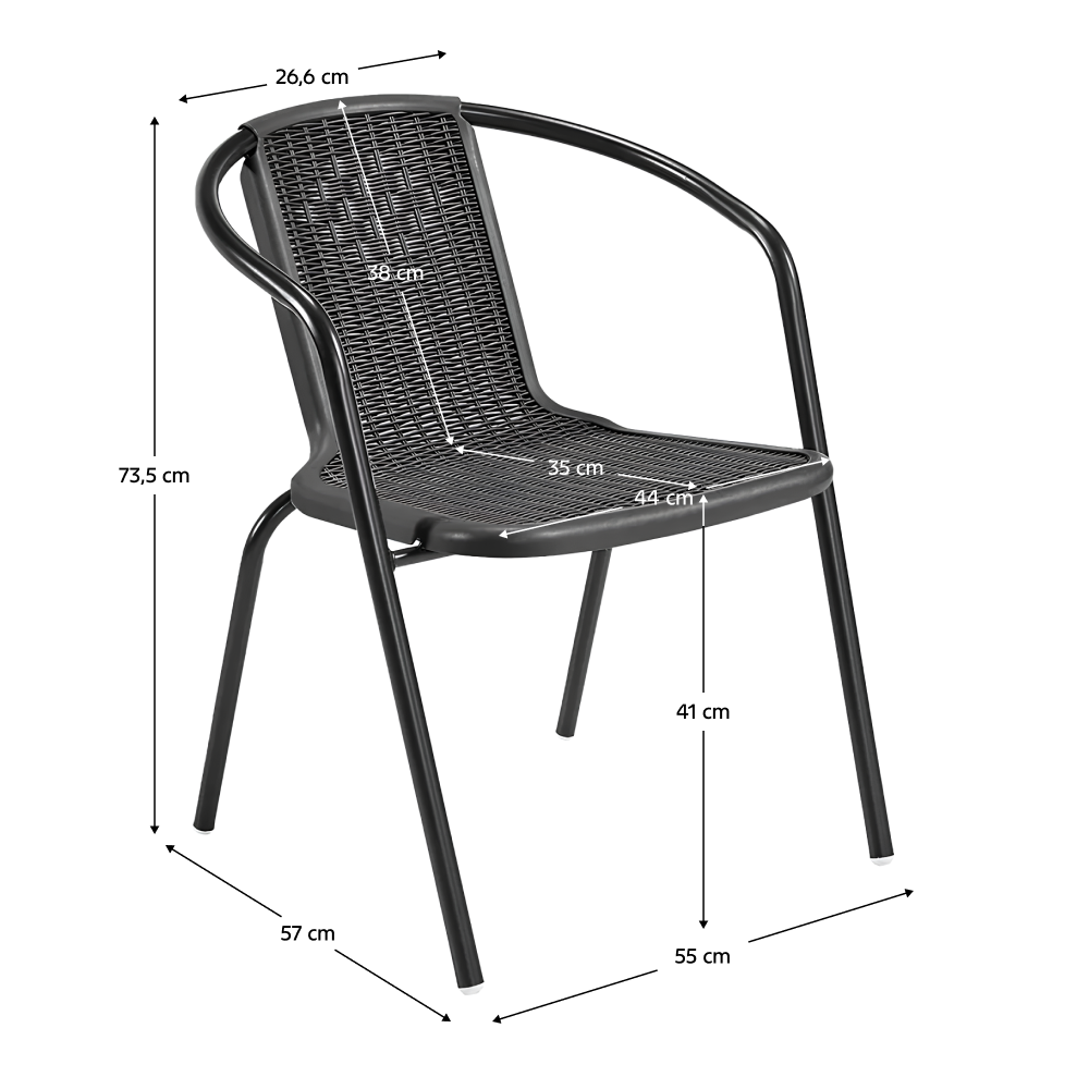 Kerti rakásolható szék, fekete, acél/műanyag, FRENY