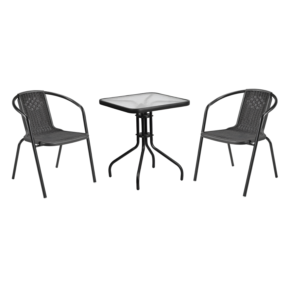 Kerti asztal, fekete acél/edzett üveg, FRENY