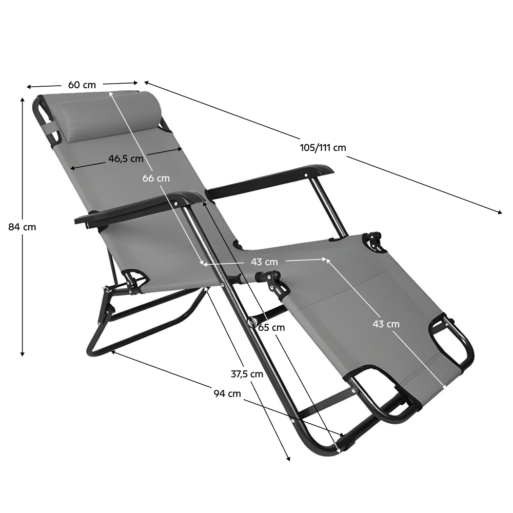 Kerti állítható szék, szürke, REGED
