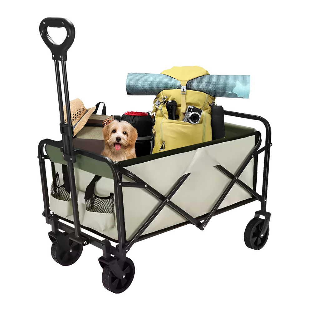 Kerti kocsi, összecsukható, bézs/zöld/fekete, KARIL Kerti kocsi, összecsukható, bézs/zöld/fekete, KARIL