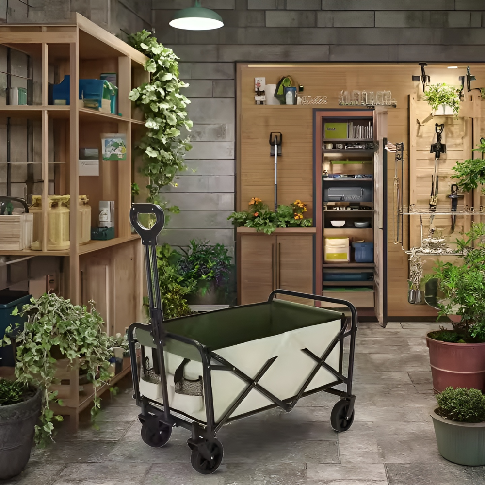 Kerti kocsi, összecsukható, bézs/zöld/fekete, KARIL Kerti kocsi, összecsukható, bézs/zöld/fekete, KARIL