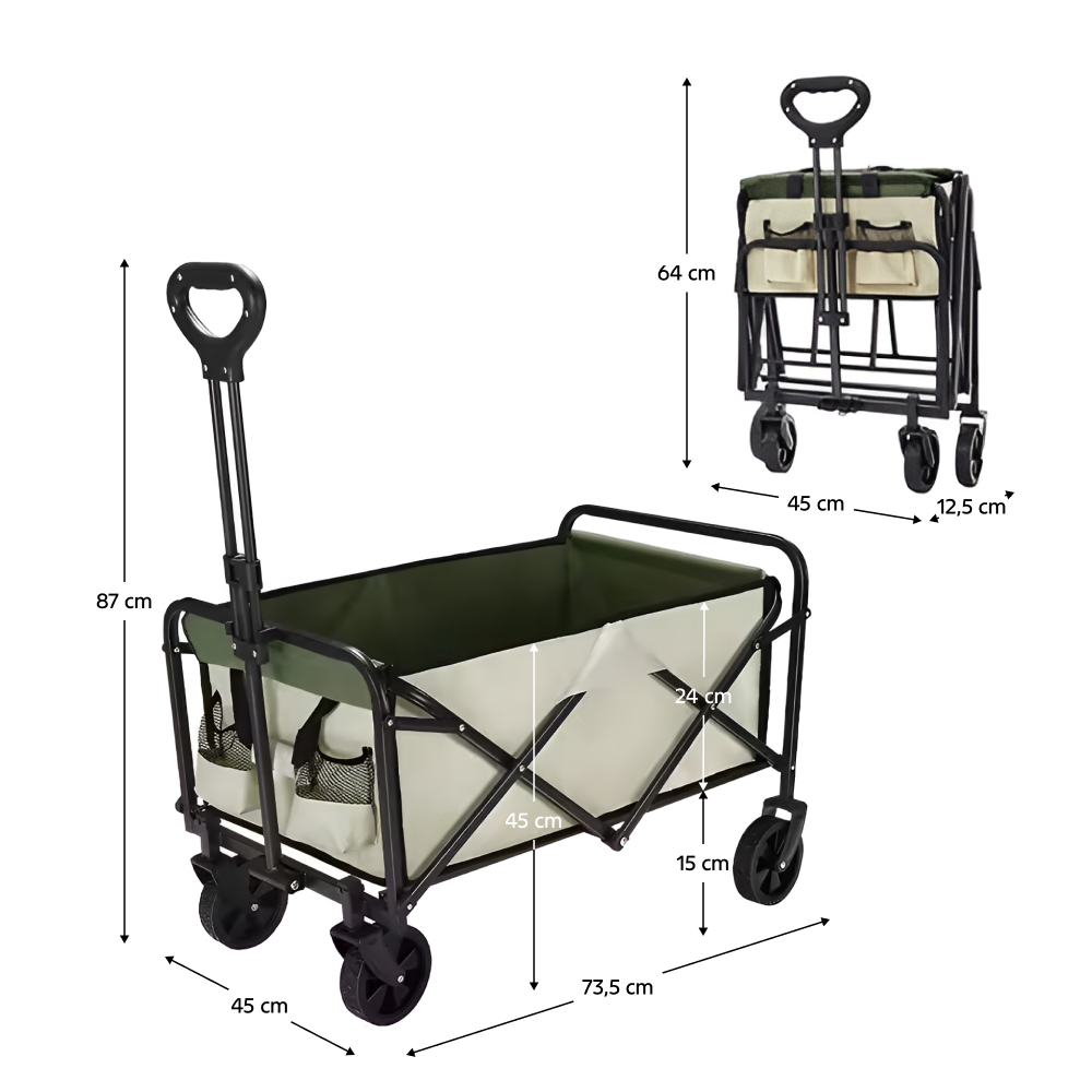 Kerti kocsi, összecsukható, bézs/zöld/fekete, KARIL Kerti kocsi, összecsukható, bézs/zöld/fekete, KARIL