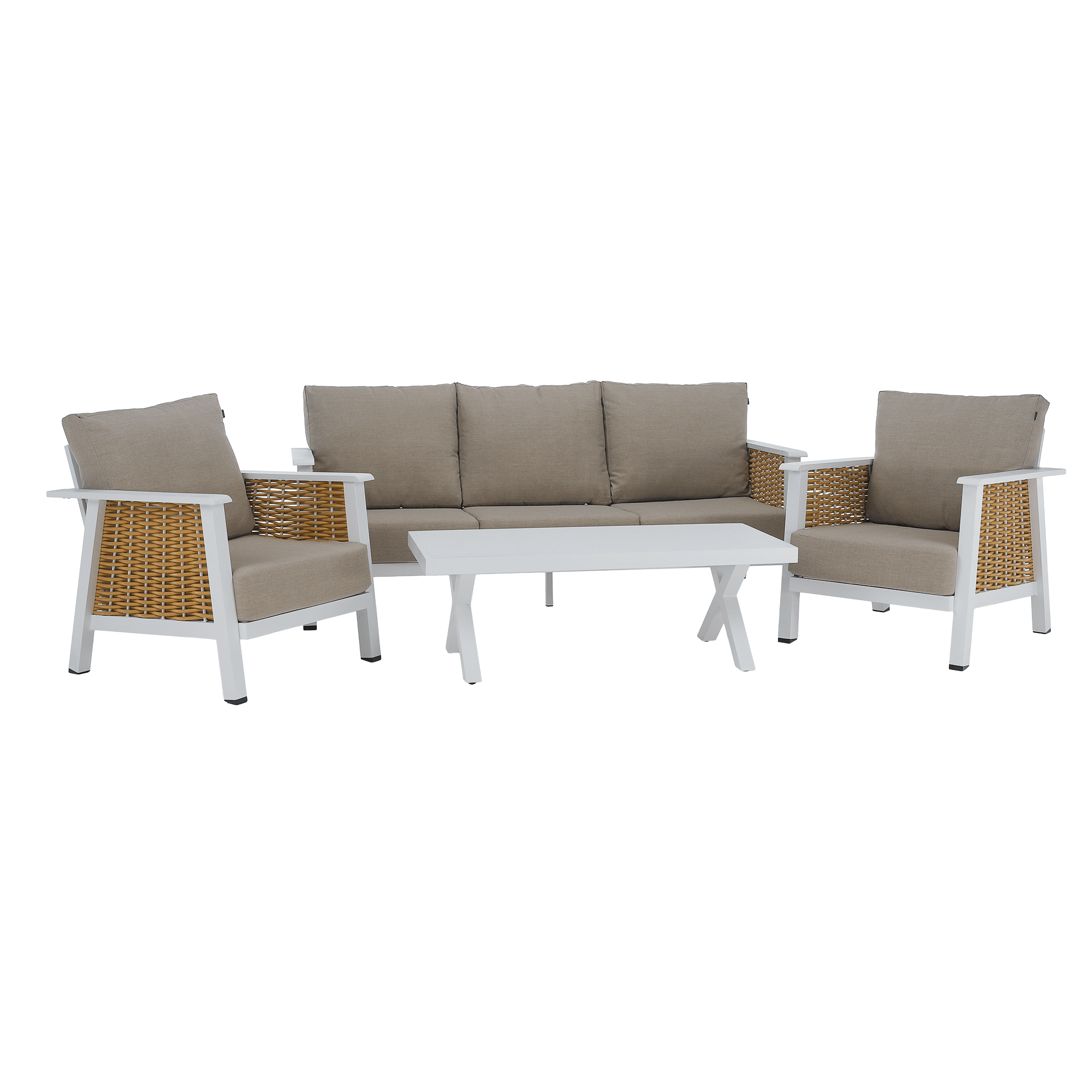 Záhradný 4-dielny set, svetlohnedá/biela/hnedá, aluminium, BABAK