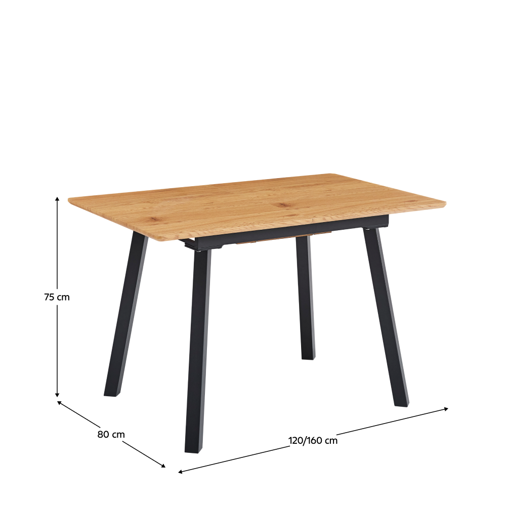 Jedálenský rozkladací stôl, 120-160x80 cm, dub/čierna, DIRAN