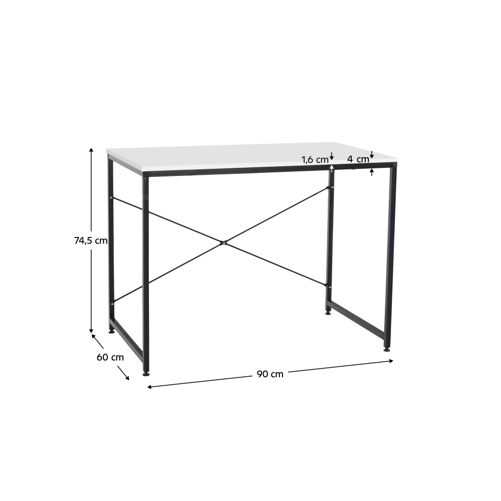Íróasztal, fehér/fekete, 90x60 cm, MELLORA