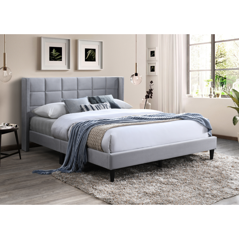 Ágy, 160x200, szürke Velvet szövet, BELATO