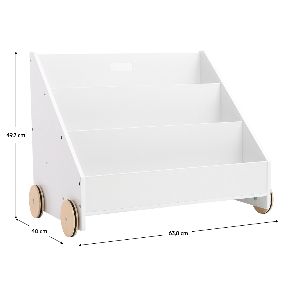 Gyerek könyvespolc kerekekkel, fehér, BERUS