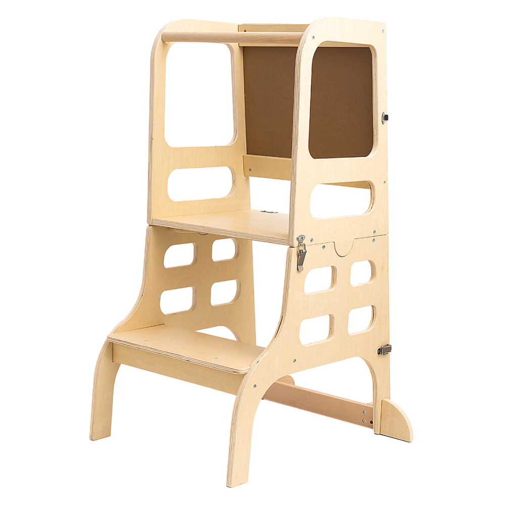 Montessori učiaca veža 3v1 s tabuľou, prírodná, MAGAN