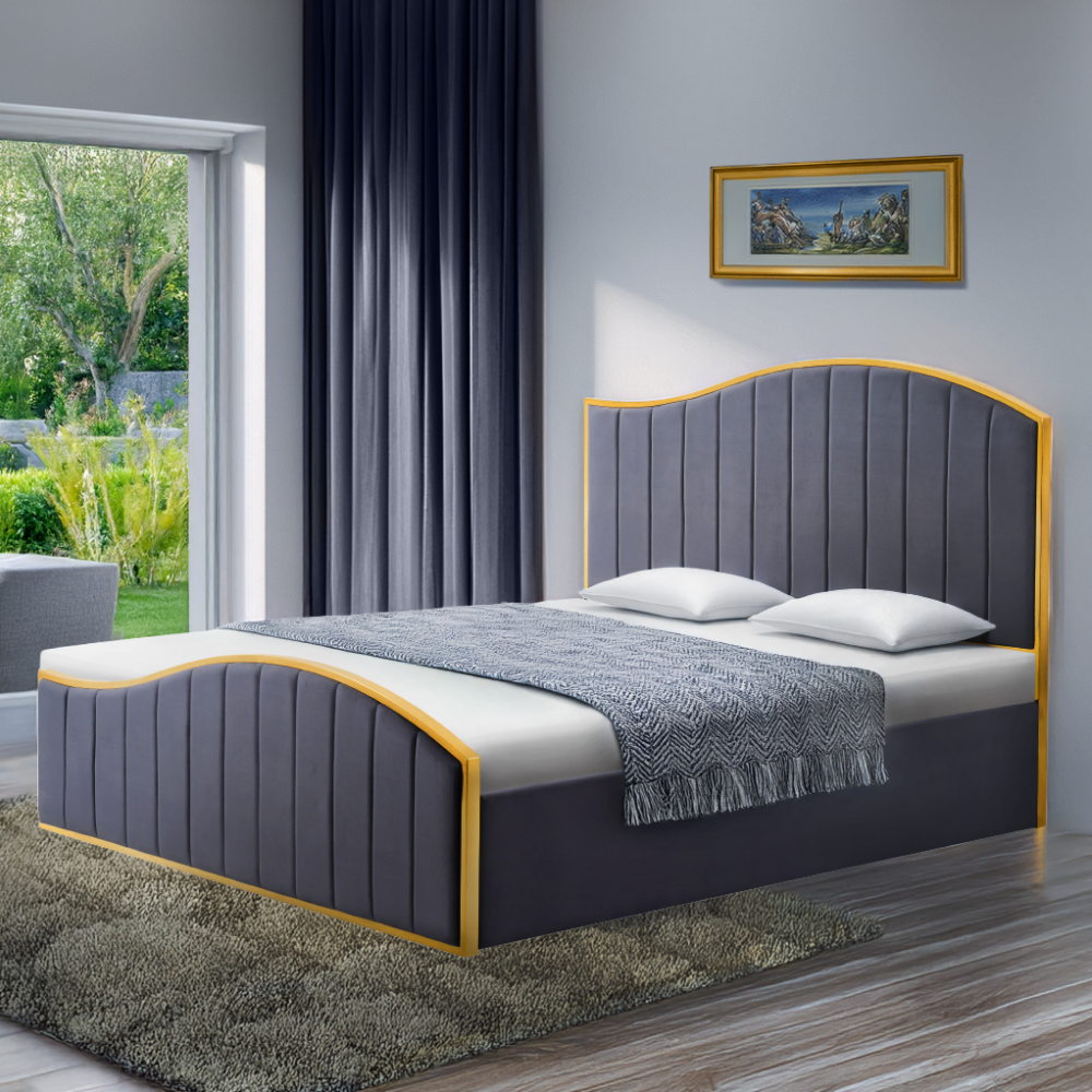 Posteľ s roštom, 180x200, tmavosivá Velvet látka/gold chróm zlatá, GEORGIA