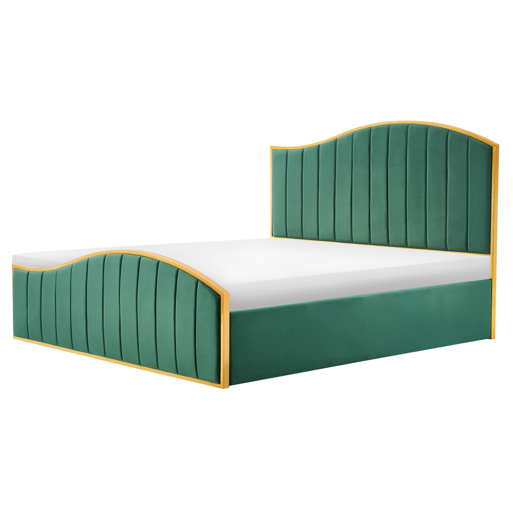Posteľ s roštom, 180x200, zelená Velvet látka/gold chróm zlatá, GEORGIA