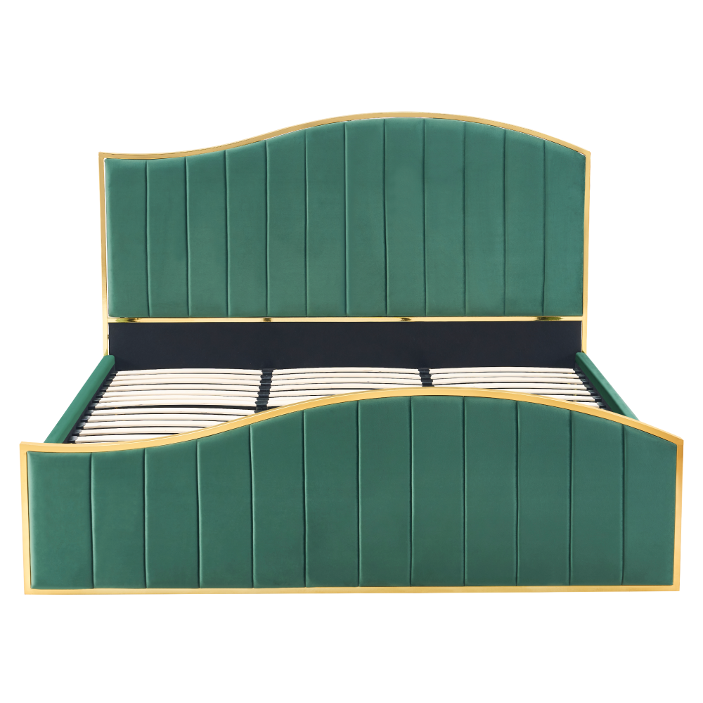 Posteľ s roštom, 180x200, zelená Velvet látka/gold chróm zlatá, GEORGIA
