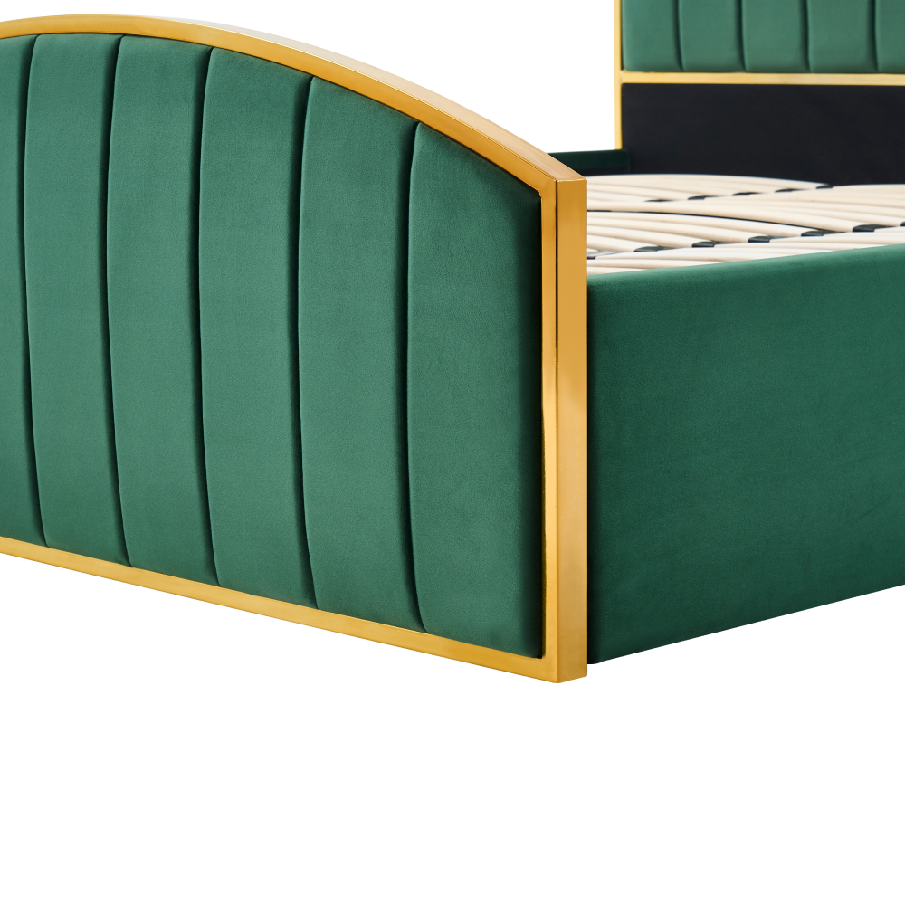 Posteľ s roštom, 180x200, zelená Velvet látka/gold chróm zlatá, GEORGIA