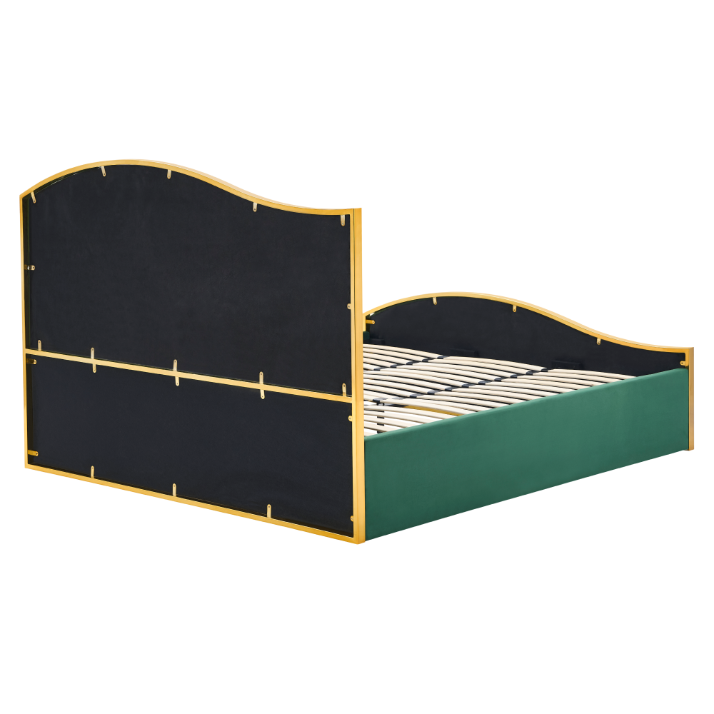 Posteľ s roštom, 180x200, zelená Velvet látka/gold chróm zlatá, GEORGIA