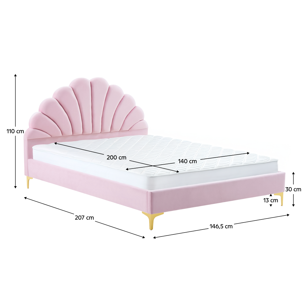 Posteľ s roštom, 140x200, ružová Velvet látka, ISADORA