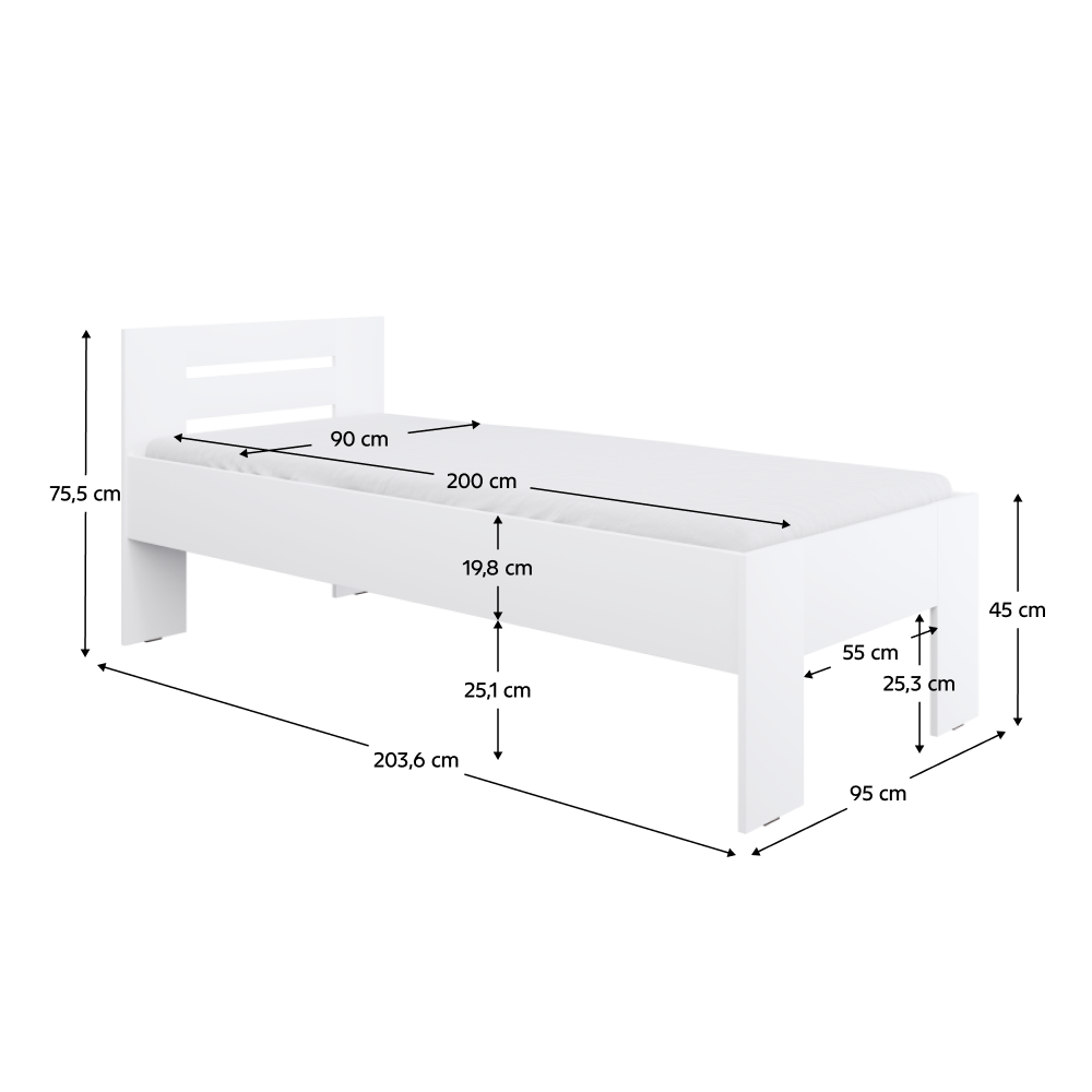 Ágy, 90x200, fehér, BASIS