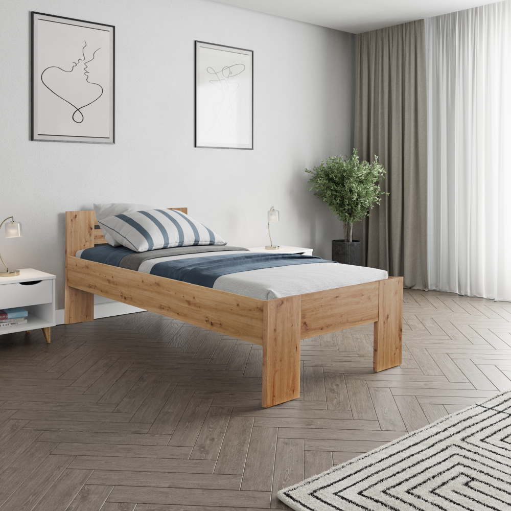 Ágy, 90x200, artisan tölgy, BASIS