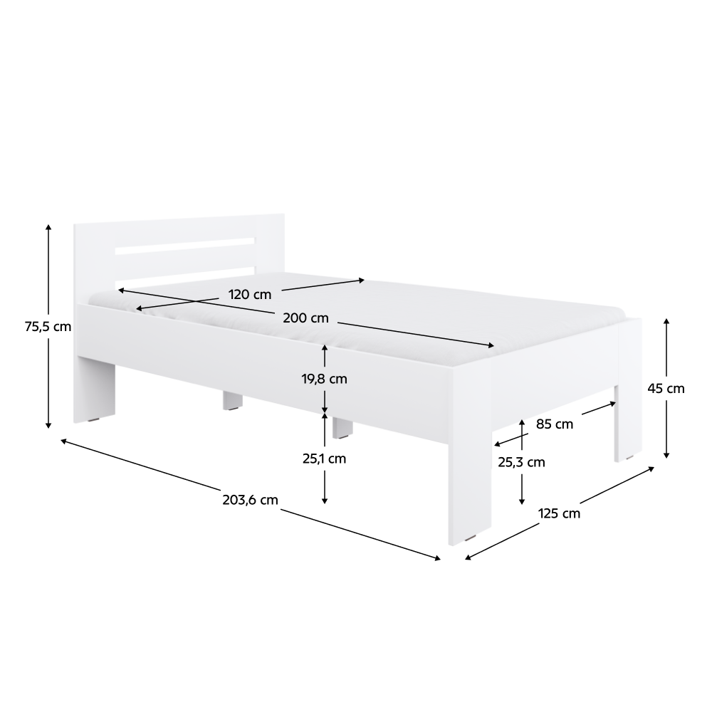 Ágy, 120x200, fehér, BASIS