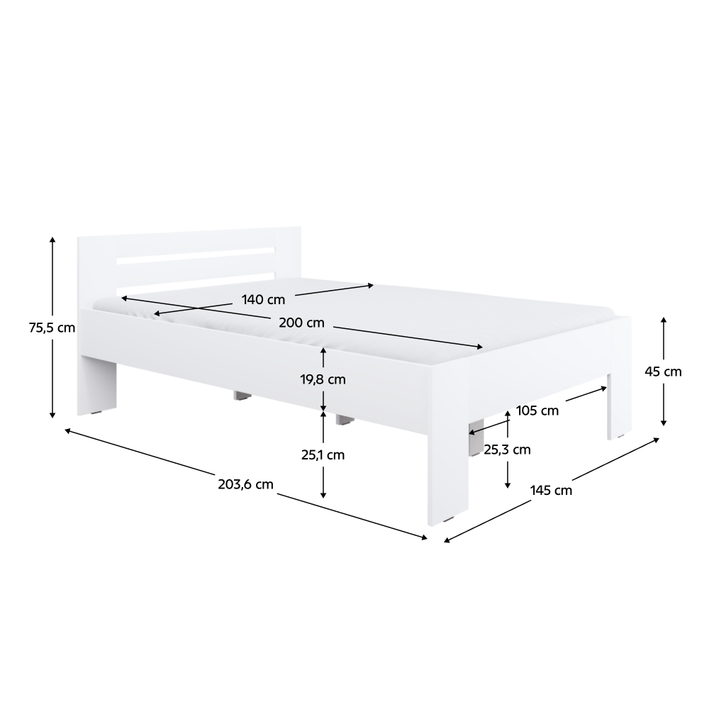 Ágy, 140x200, fehér, BASIS