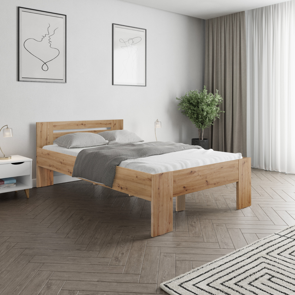 Ágy, 140x200, artisan tölgy, BASIS