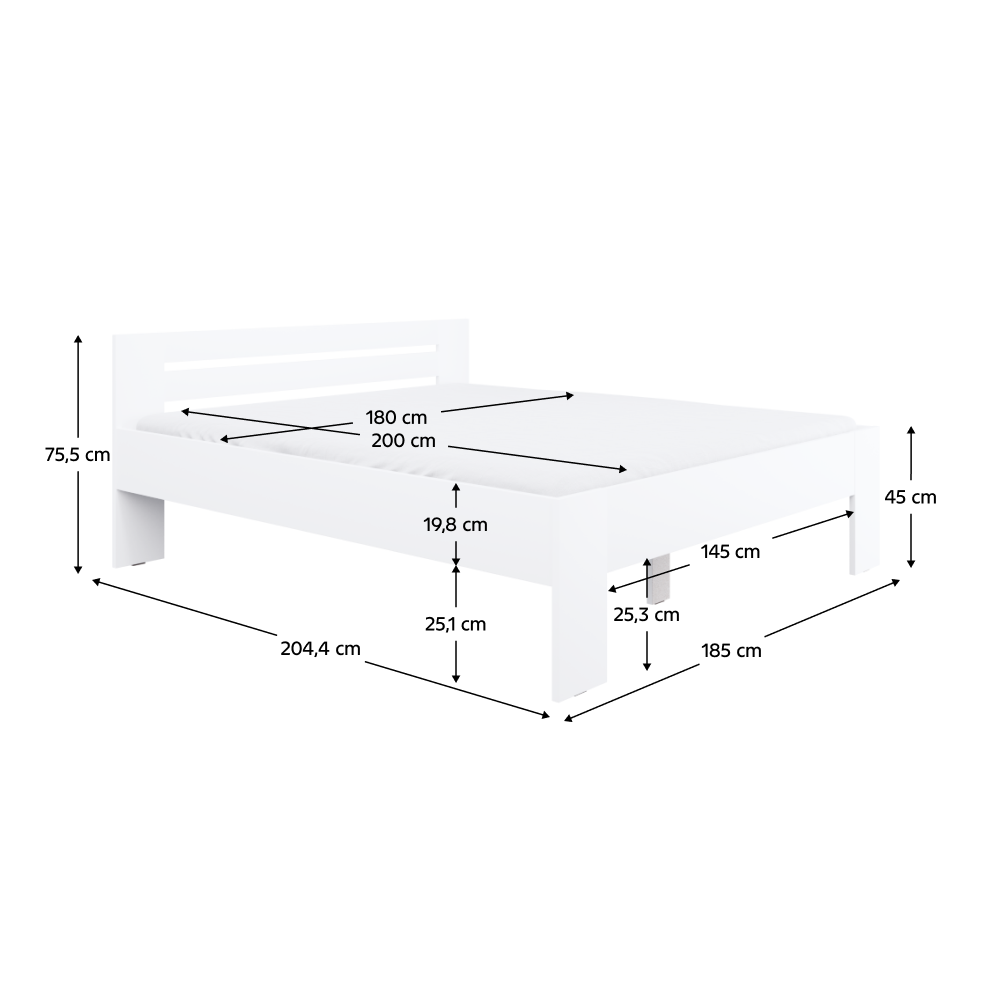 Ágy, 180x200, fehér, BASIS