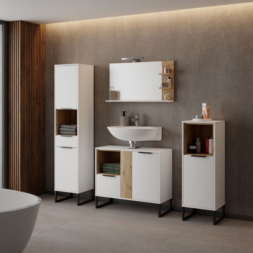 Tükör LED világítással, fehér/artisan tölgy, CUBO CUB04 Tükör LED világítással, fehér/artisan tölgy, CUBO CUB04