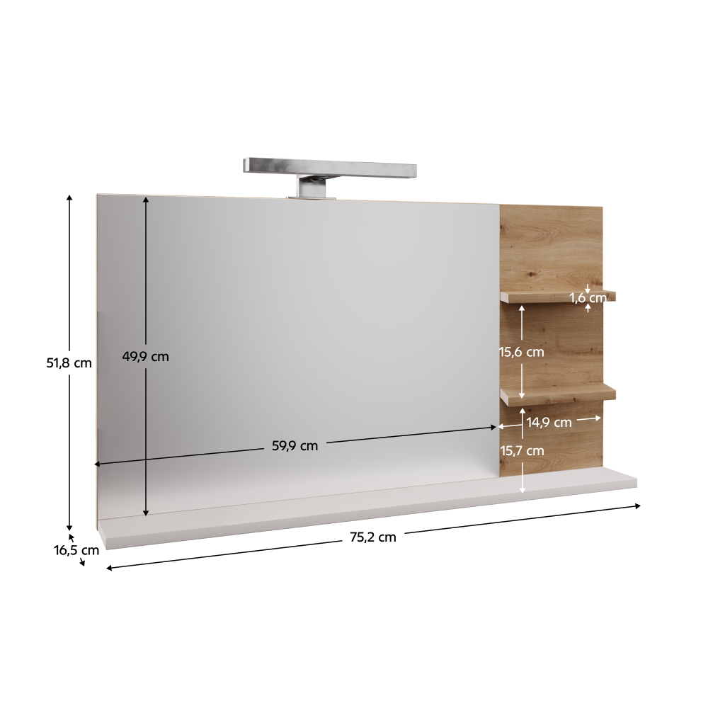 Tükör LED világítással, fehér/artisan tölgy, CUBO CUB04 Tükör LED világítással, fehér/artisan tölgy, CUBO CUB04