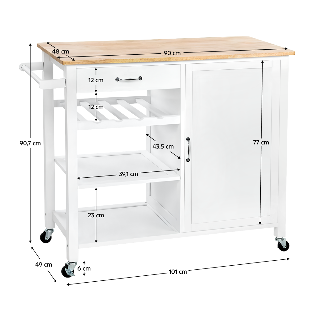 Tálalókocsi, fehér/természetes, ROBINS