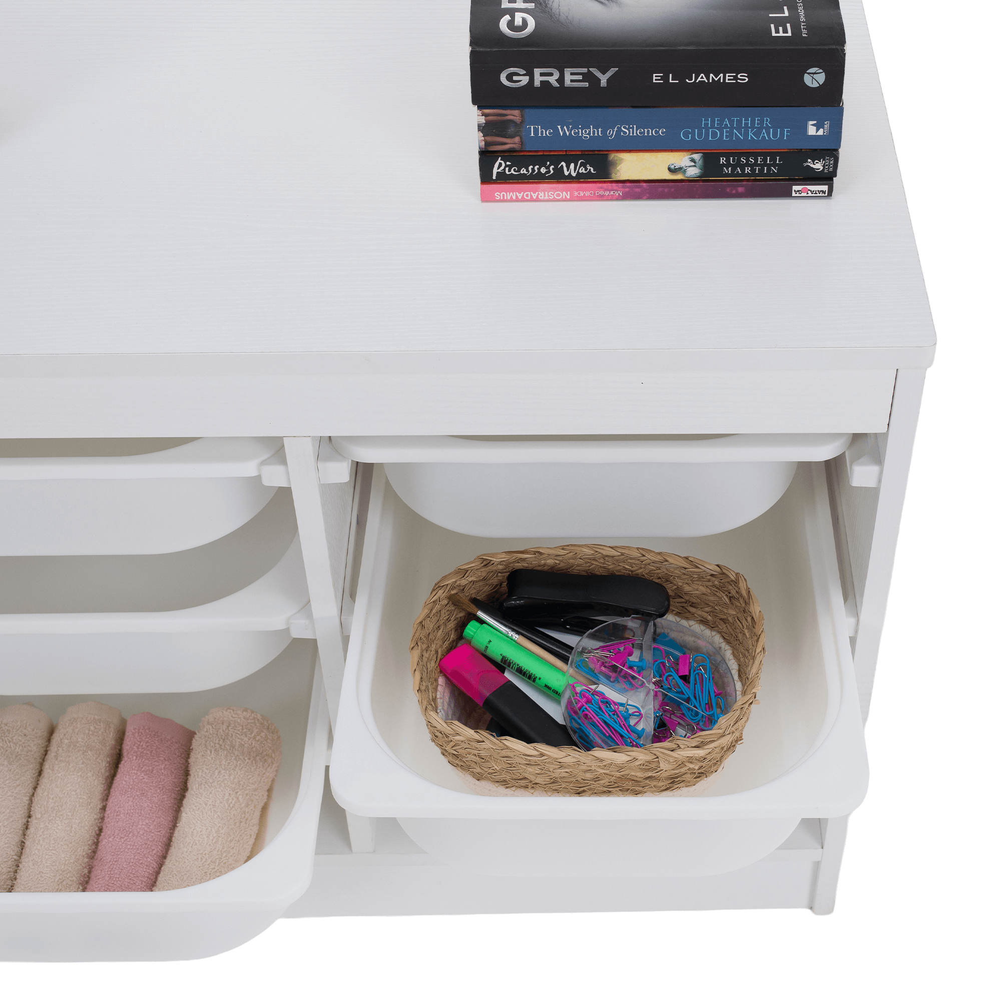 Rendszerező tárolódobozokkal, fehér, TRIMAL Rendszerező tárolódobozokkal, fehér, TRIMAL