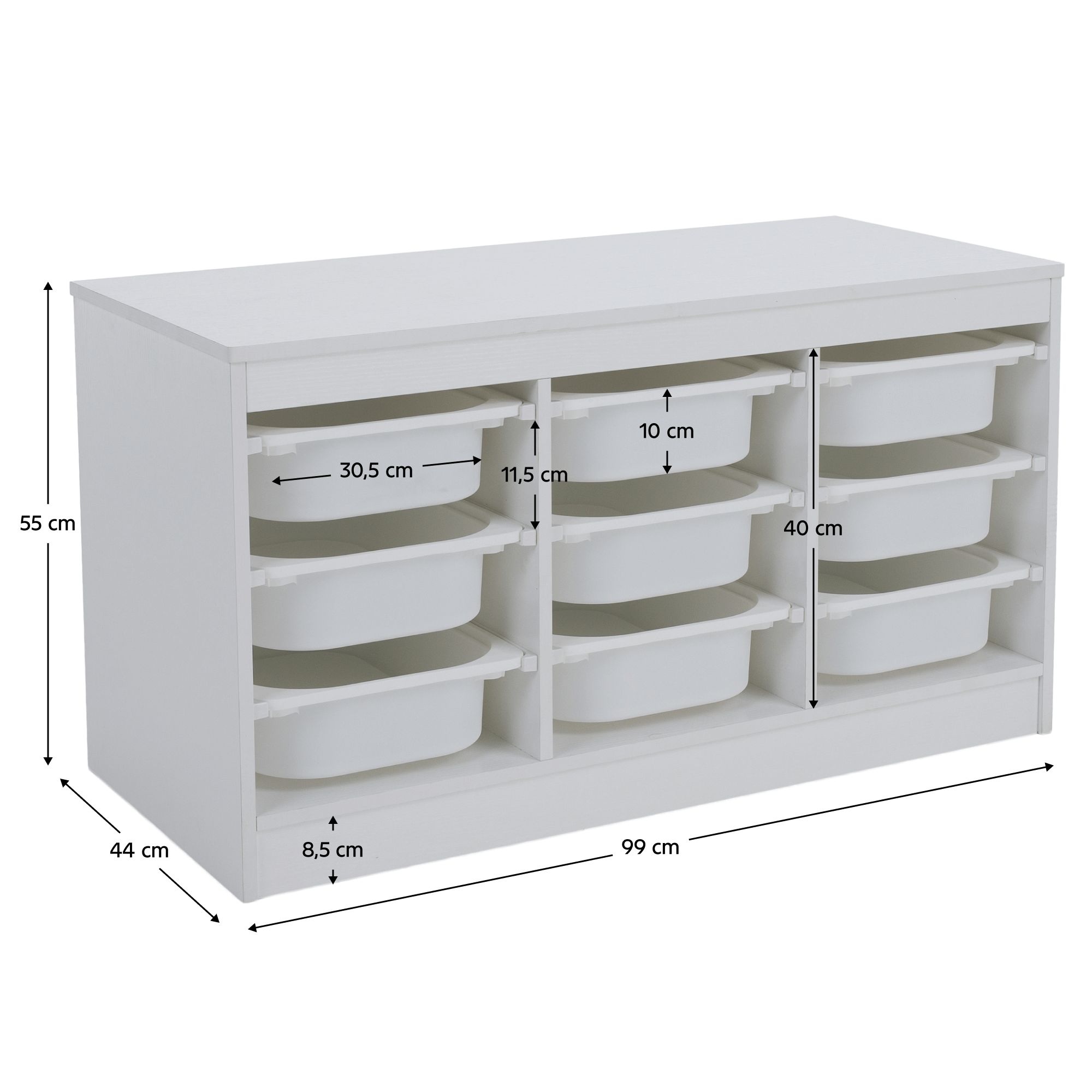 Rendszerező tárolódobozokkal, fehér, TRIMAL Rendszerező tárolódobozokkal, fehér, TRIMAL