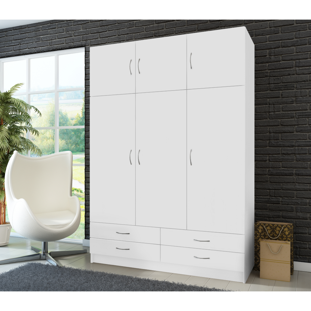 Šatníková skriňa, trojdverová, biela, GERI NEW