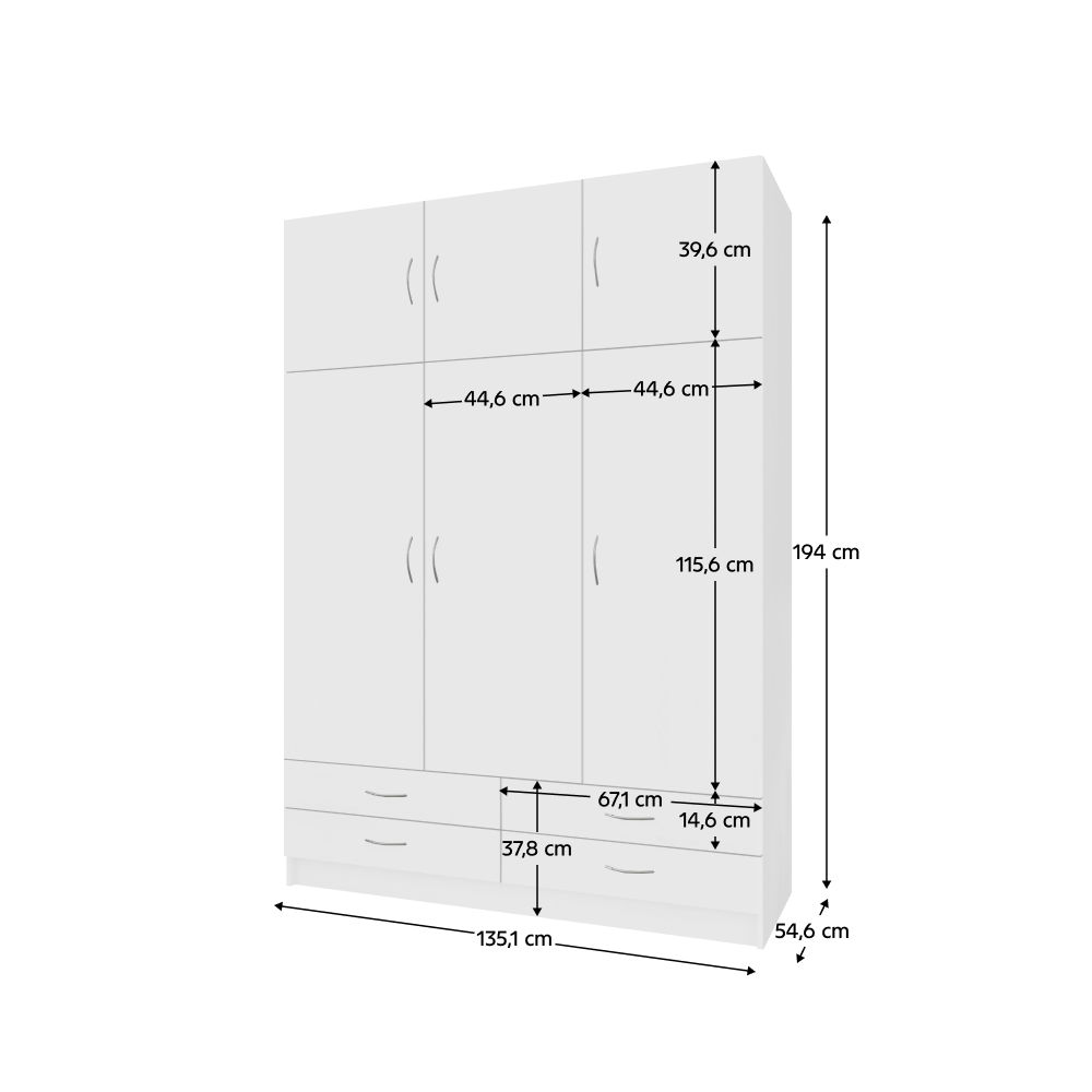Šatníková skriňa, trojdverová, biela, GERI NEW