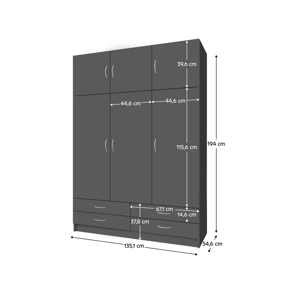 Šatníková skriňa, trojdverová, grafit, GERI NEW