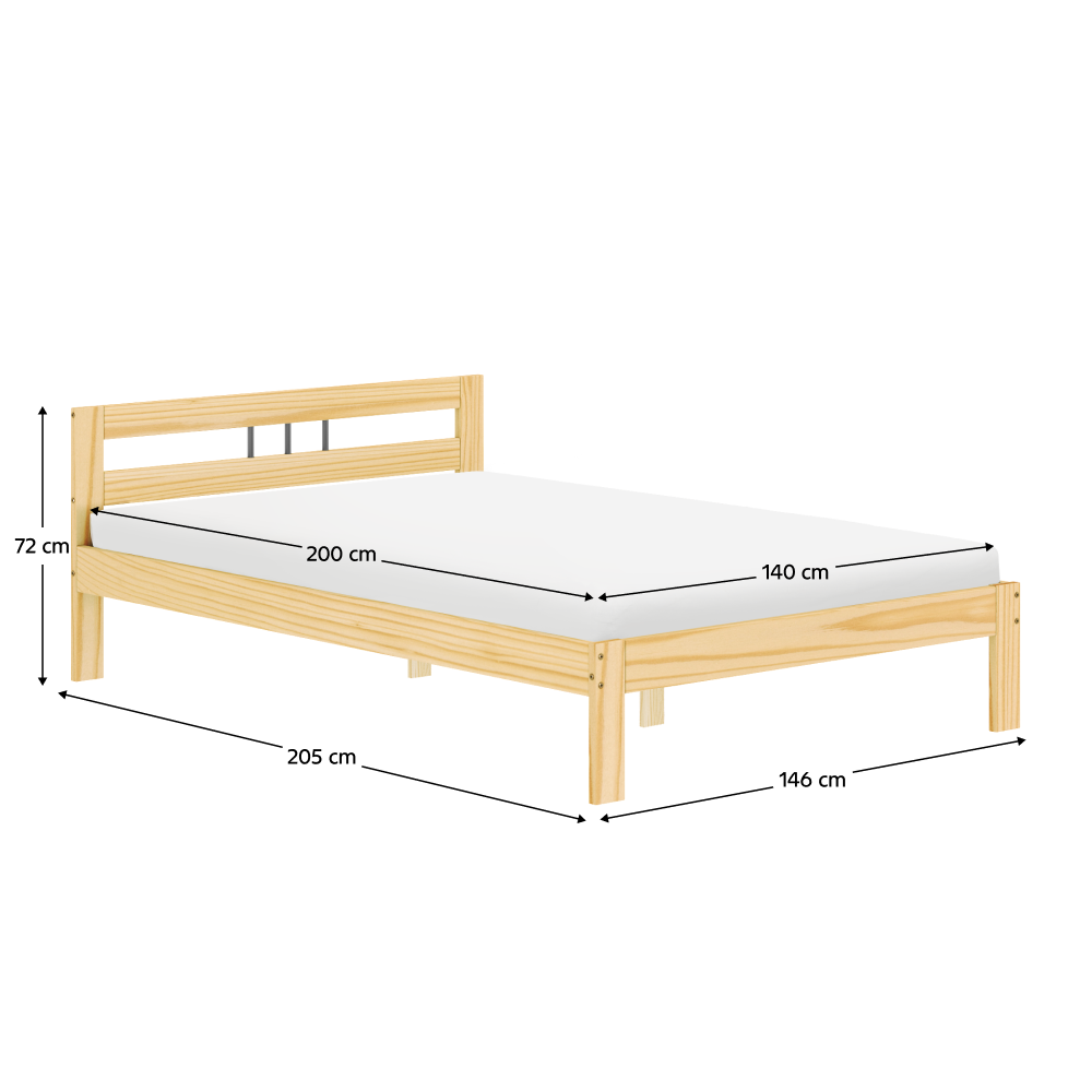 Posteľ s roštom, prírodná, borovicové drevo, 140x200, JONA