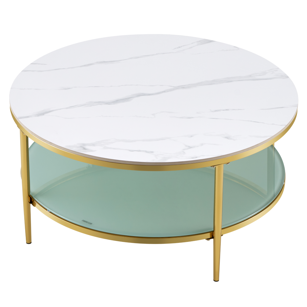 Konferenčný stolík, svetlý mramor/mliečna/gold chróm-zlatý, ENION 2 NEW