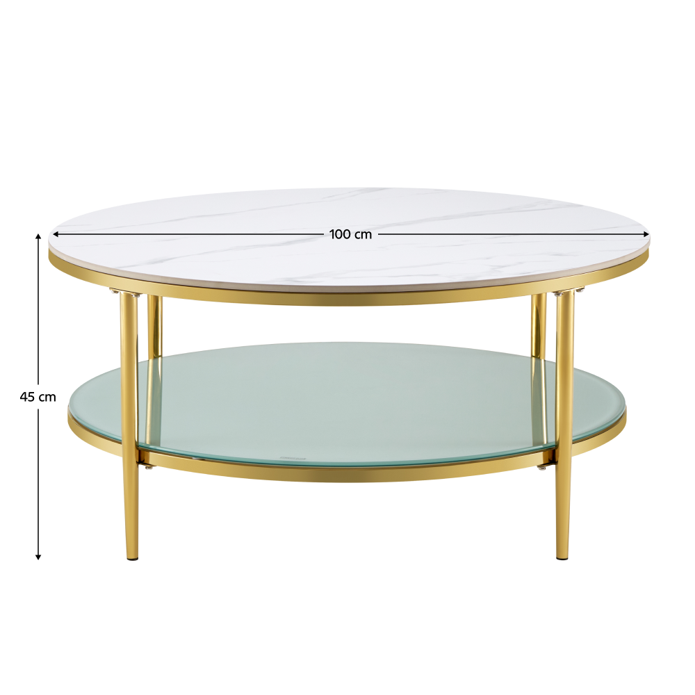 Konferenčný stolík, svetlý mramor/mliečna/gold chróm-zlatý, ENION 2 NEW