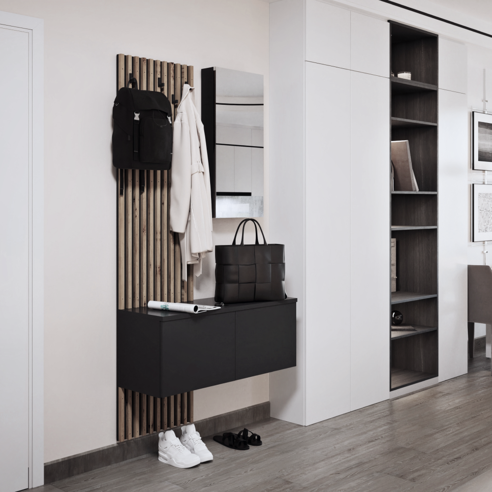 Előszobai szett, fekete/artisan tölgy, REBEKA